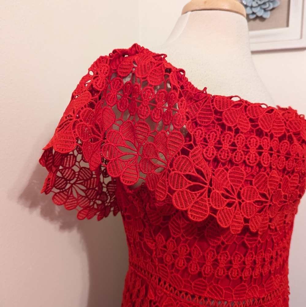 Lulu's Frill and Grace Lace Off The Shoulder Mini Dress Red XL - Picture 5 of 8